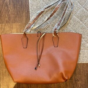 Brown Tote Bag with gold interior